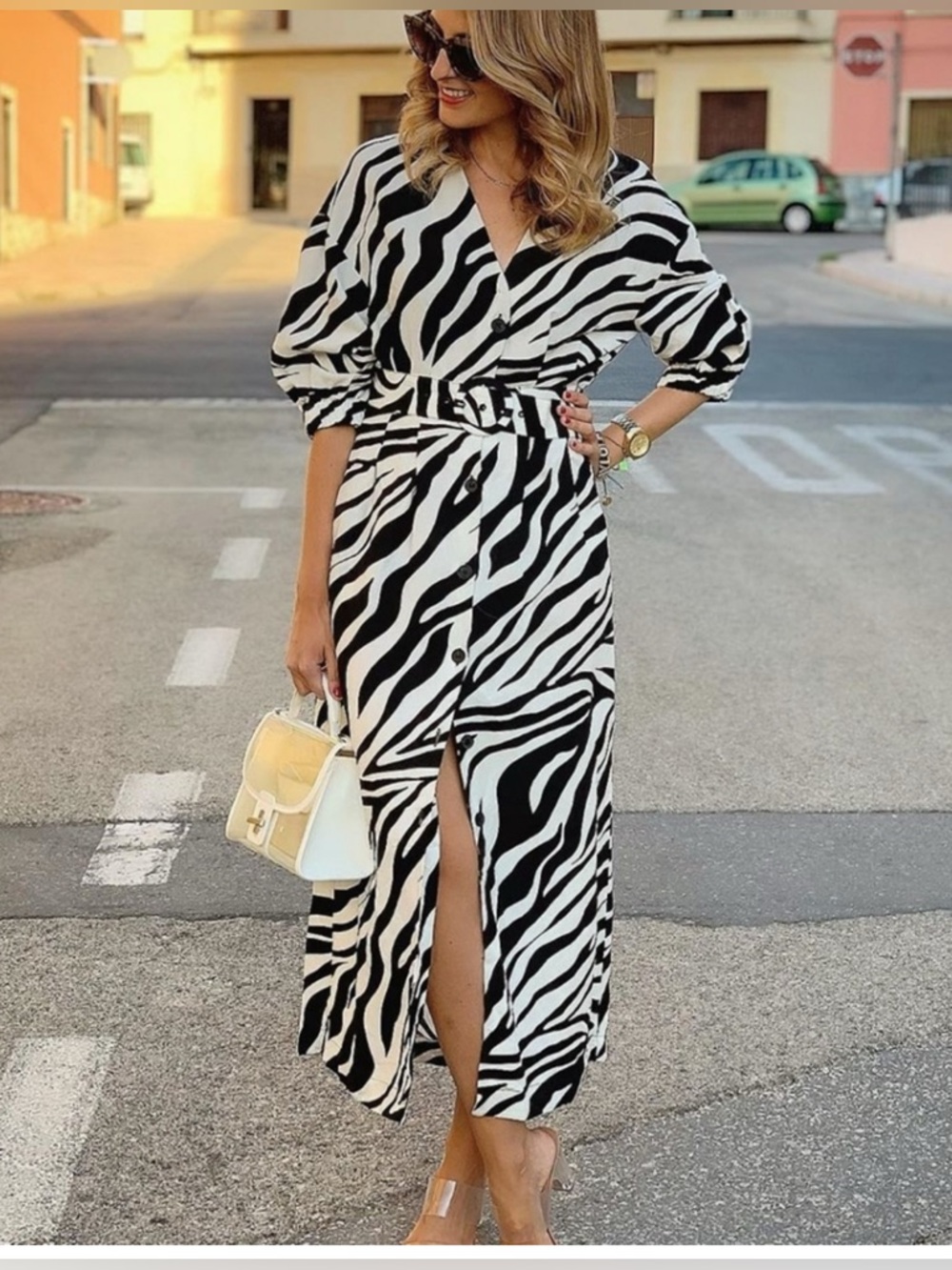 Zara animal print belted dress